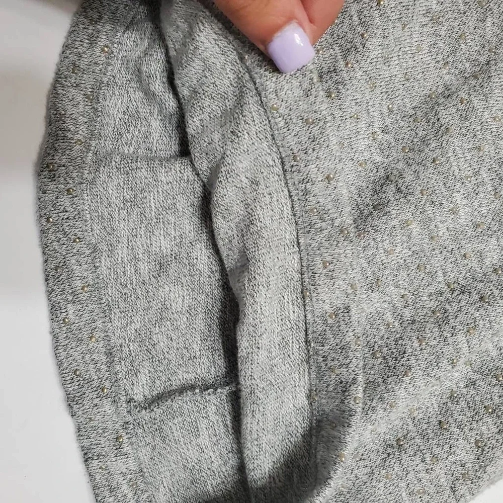 Gap Sweater Dress Girl 5 Gray Marled Gold Beaded Pleated Short Sleeve Button Top